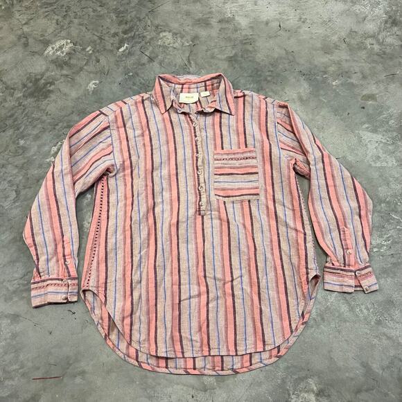 Maeve Anthropologie Vertical Striped Multicolor Lida Linen Long Sleeve Size S - Picture 1 of 6